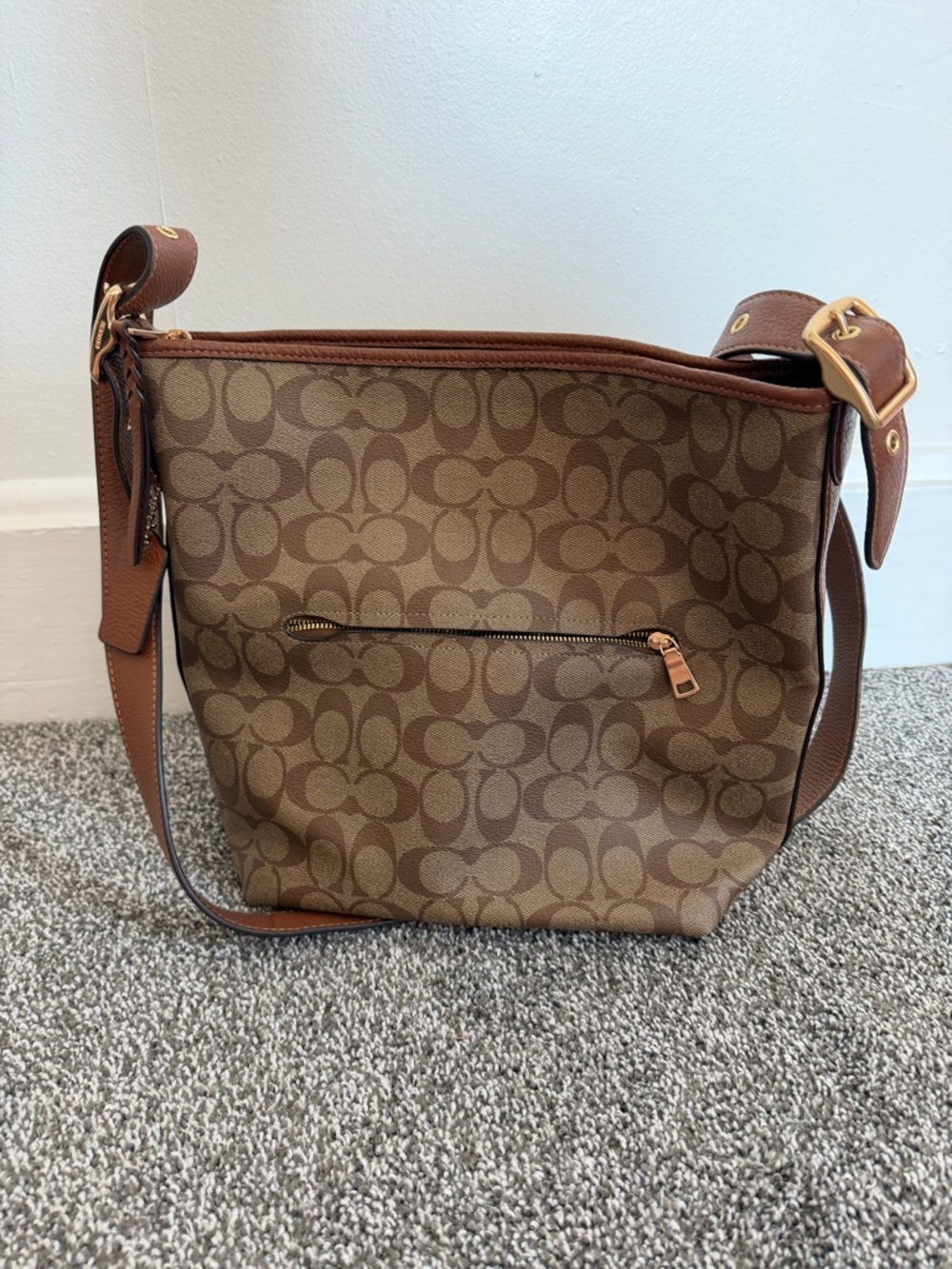 Coach Brown Signature Canvas Crossbody with Tan Leather Trim - Picture 2 of 4